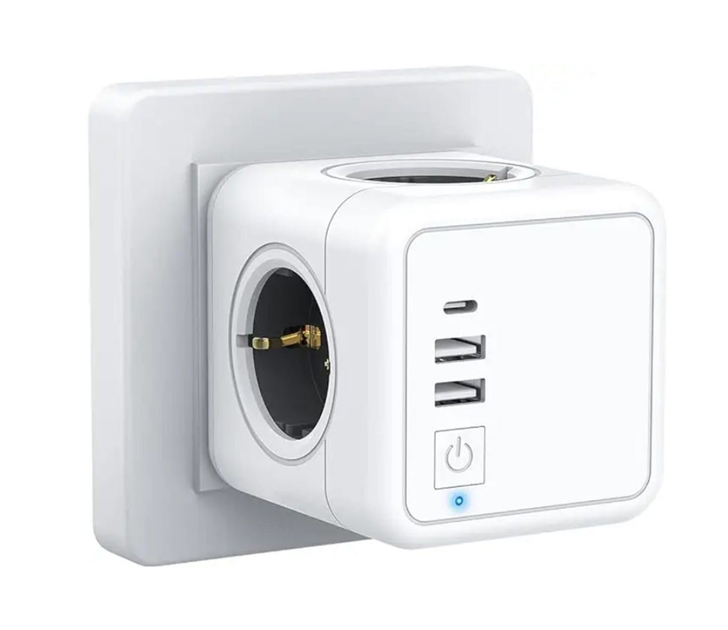 Katalia Cubo Enchufe Múltiple 7‑en‑1 – 4 Tomas CA, 2 USB‑A, 1 USB‑C, Interruptor LED (3680 W) Regleta Enchufe