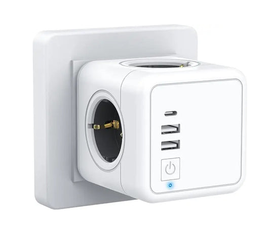 Katalia Cubo Enchufe Múltiple 7‑en‑1 – 4 Tomas CA, 2 USB‑A, 1 USB‑C, Interruptor LED (3680 W) Regleta Enchufe