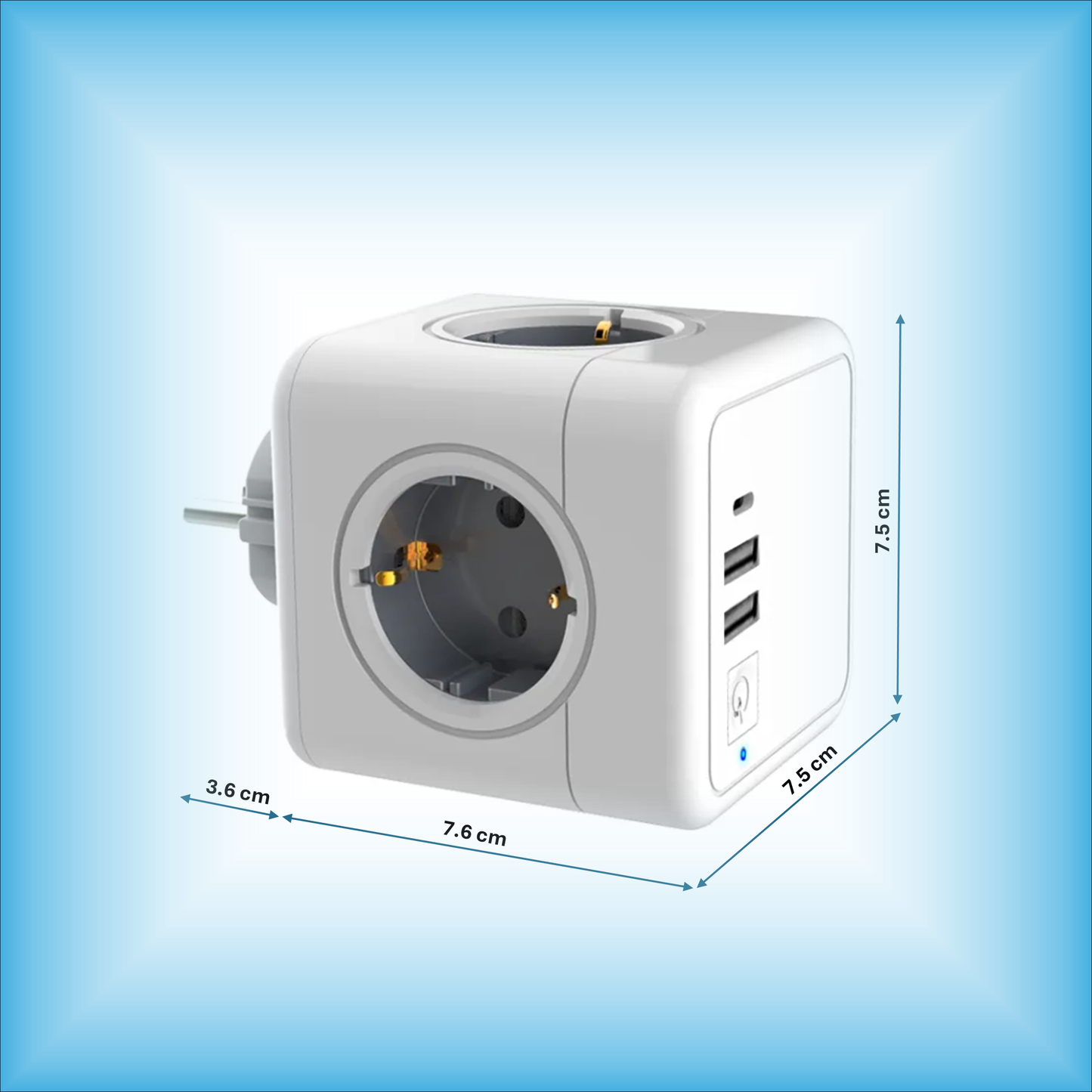 Katalia Cubo Enchufe Múltiple 7‑en‑1 – 4 Tomas CA, 2 USB‑A, 1 USB‑C, Interruptor LED (3680 W) Regleta Enchufe