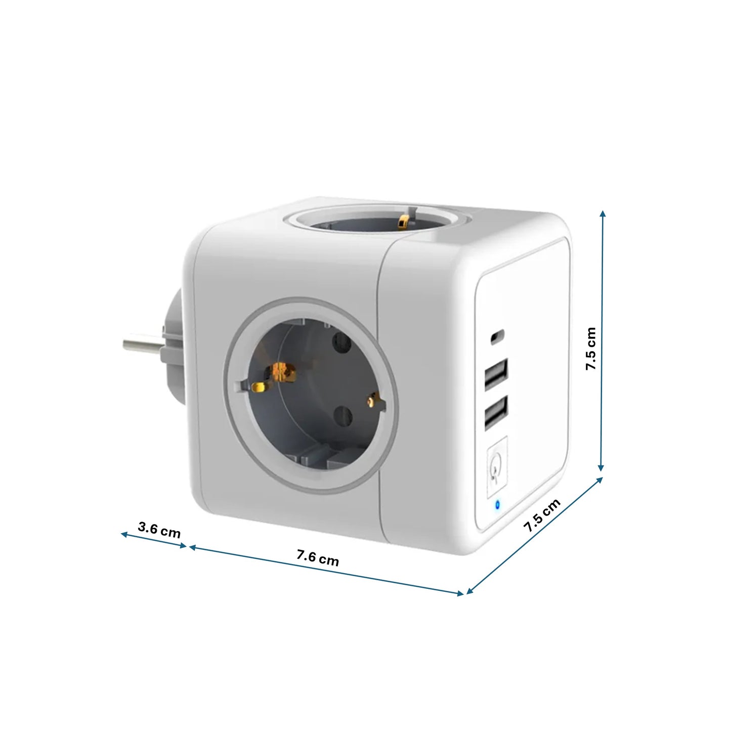 Katalia Cubo Enchufe Múltiple 7‑en‑1 – 4 Tomas CA, 2 USB‑A, 1 USB‑C, Interruptor LED (3680 W) Regleta Enchufe