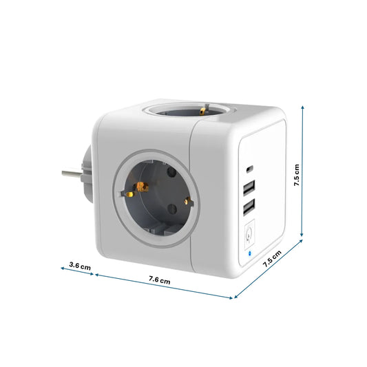 Katalia Cubo Enchufe Múltiple 7‑en‑1 – 4 Tomas CA, 2 USB‑A, 1 USB‑C, Interruptor LED (3680 W) Regleta Enchufe