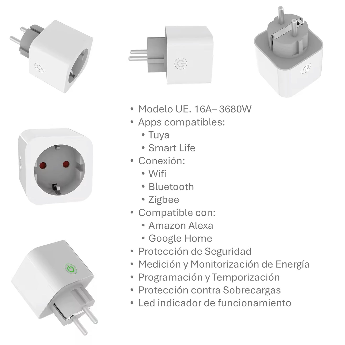Katalia Enchufe Inteligente WiFi 16 A 3680 W – Medidor de Consumo, Control por App y Voz, Alexa/Google Home