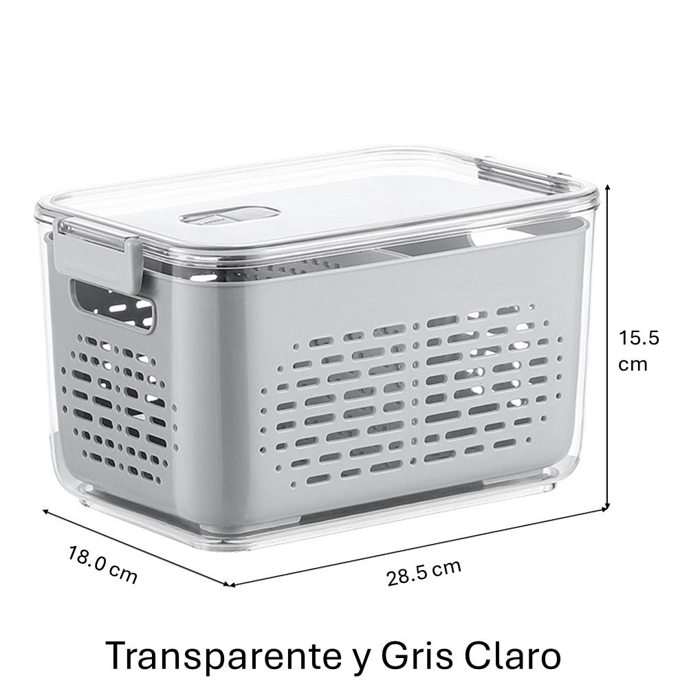 Katalia Organizador de Nevera con Escurridor y Tapa – BPA‑Free, Transparente, 28.5×18×15.5 cm