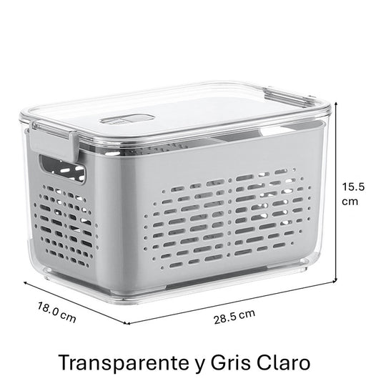 Katalia Organizador de Nevera con Escurridor y Tapa – BPA‑Free, Transparente, 28.5×18×15.5 cm
