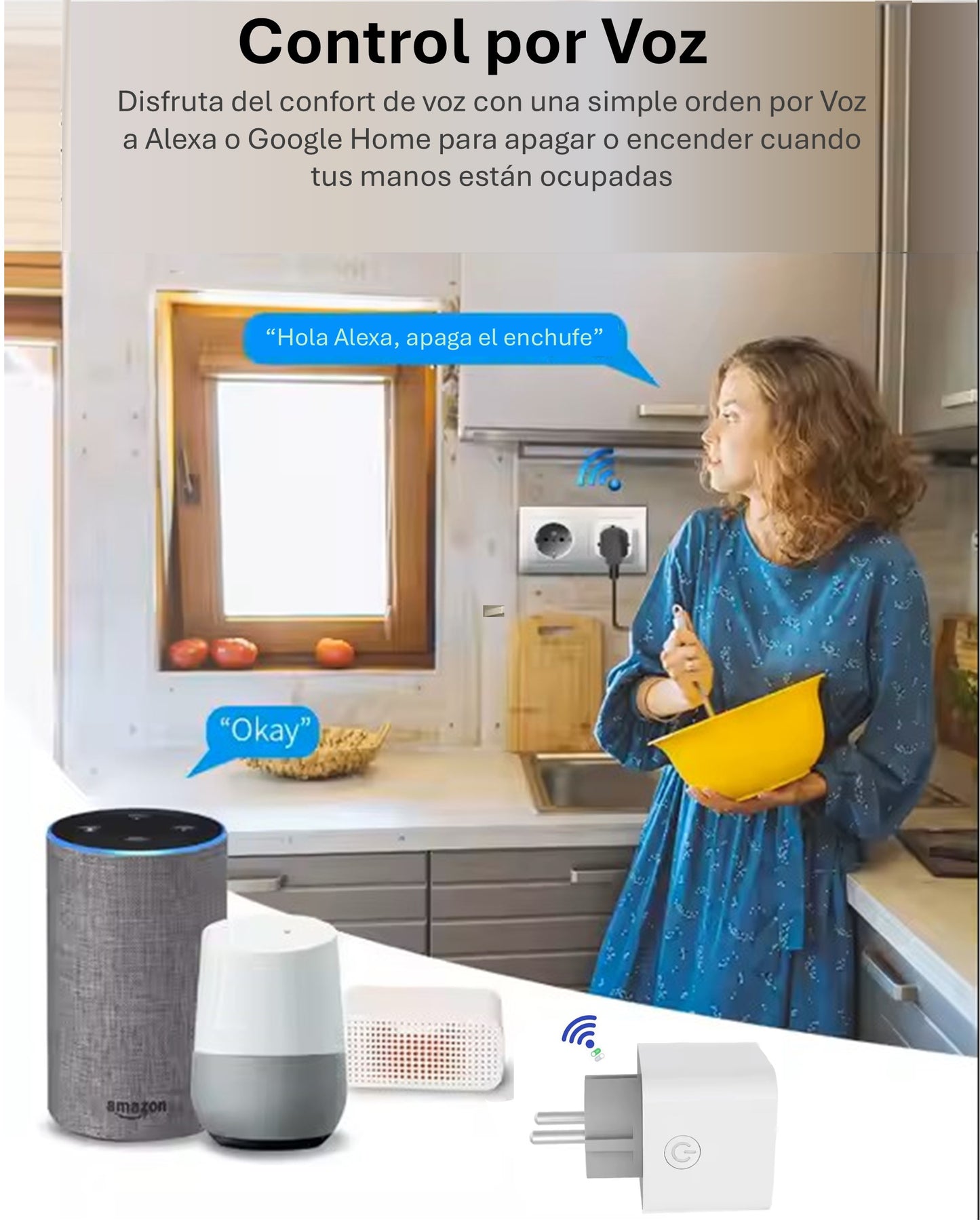Katalia Enchufe Inteligente WiFi 16 A 3680 W – Medidor de Consumo, Control por App y Voz, Alexa/Google Home