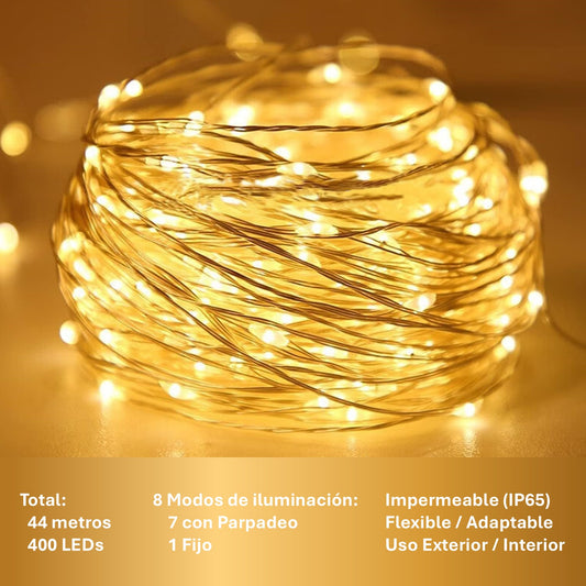 Katalia Guirnaldas Luces Solares Exterior 44 m 400 LED, 8 Modos, IP65 (Pack 2)