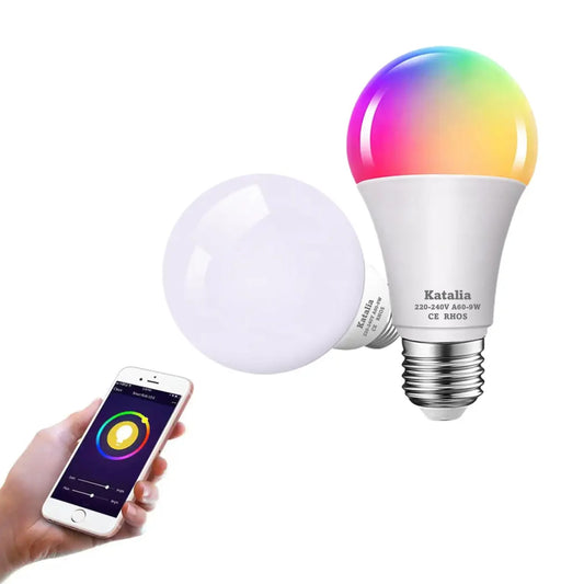 Katalia Bombilla Inteligente E27 9 W RGB WiFi – Pack 2, Control App y Voz, Alexa/Google, Tuya/Smart Life