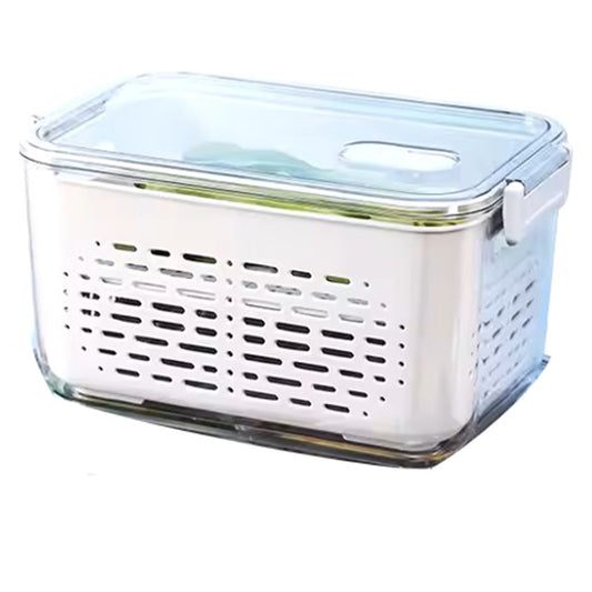 Katalia Organizador de Nevera con Escurridor y Tapa – BPA‑Free, Transparente, 28.5×18×15.5 cm
