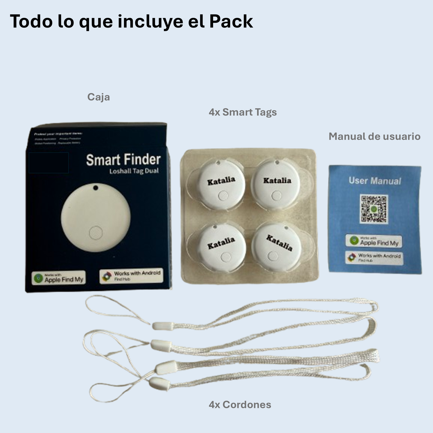 Katalia Smart Tag Pack de 4 – Localizador Bluetooth compatible con Apple Find My